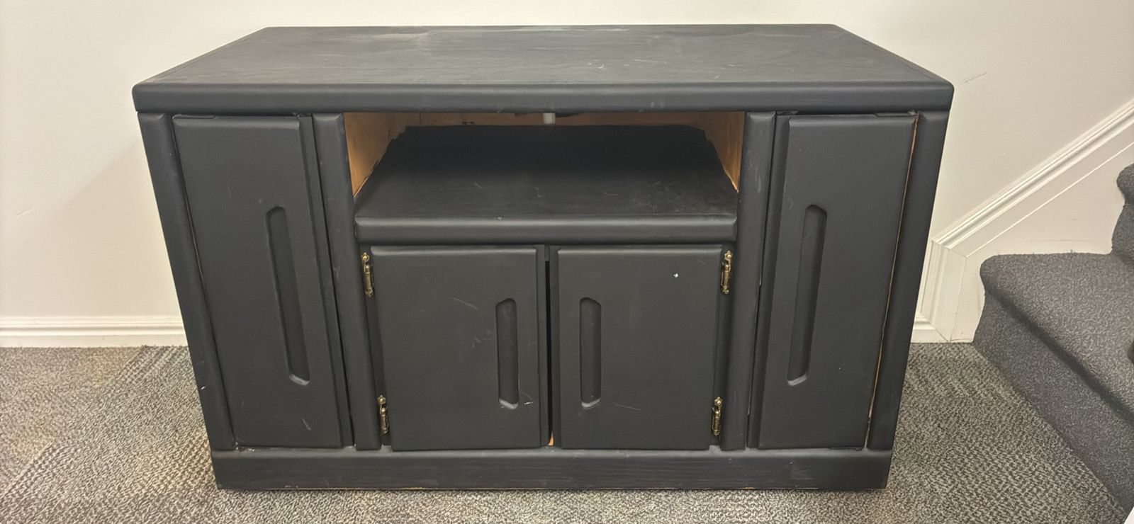 Black Wooden Entertainment Center Console with Storage Cabinets