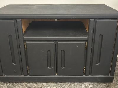 Black Wooden Entertainment Center Console with Storage Cabinets