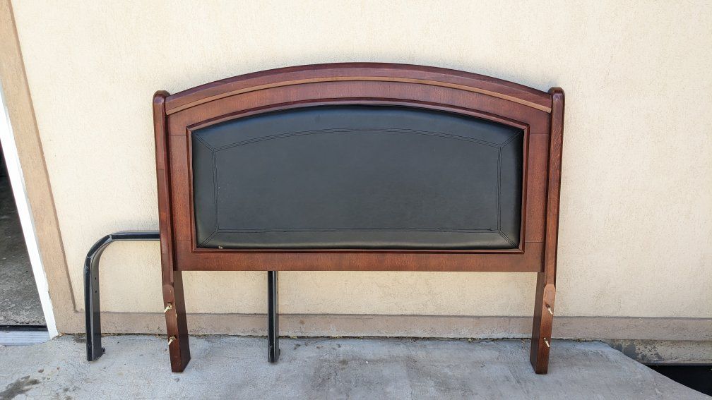 Wooden bed frame and headboard, Black Faux Leather Inset, Full/Queen Size