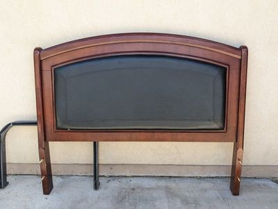 Wooden bed frame and headboard, Black Faux Leather Inset, Full/Queen Size