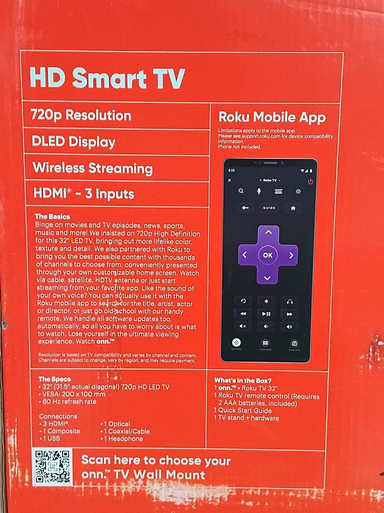 2 Onn. 32-inch 720p HD Smart Roku TV with Wireless Streaming & 3 HDMI Inputs