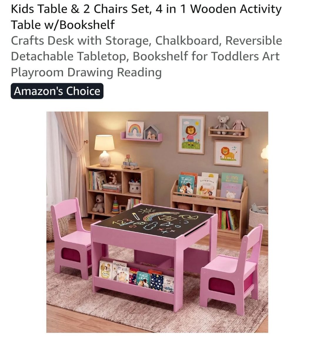 NIB- Pink Kids Table with 2 Chairs Set