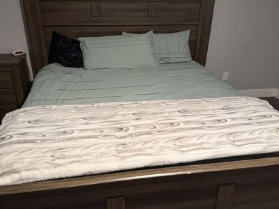 Rustic Wood King Size Platform Bed Frame with Tall Headboard