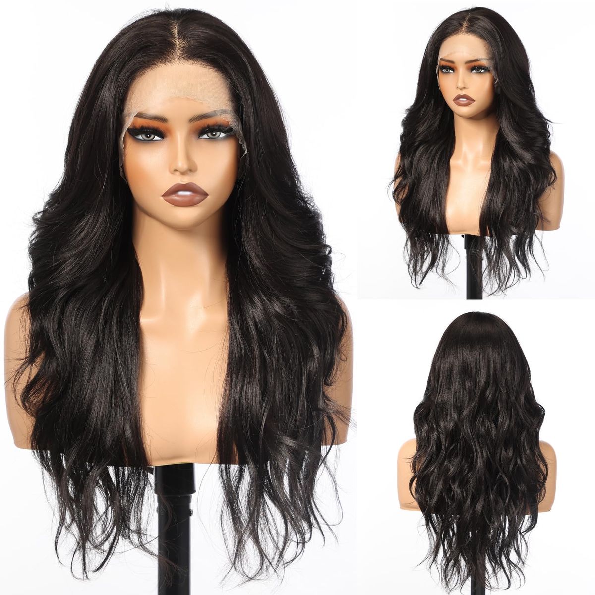 New! Dark Brown Black Long Curly Wig, 13x4 Lace Front Synthetic Wig with Baby Hair, Natural Looking Heat Resistant Hair