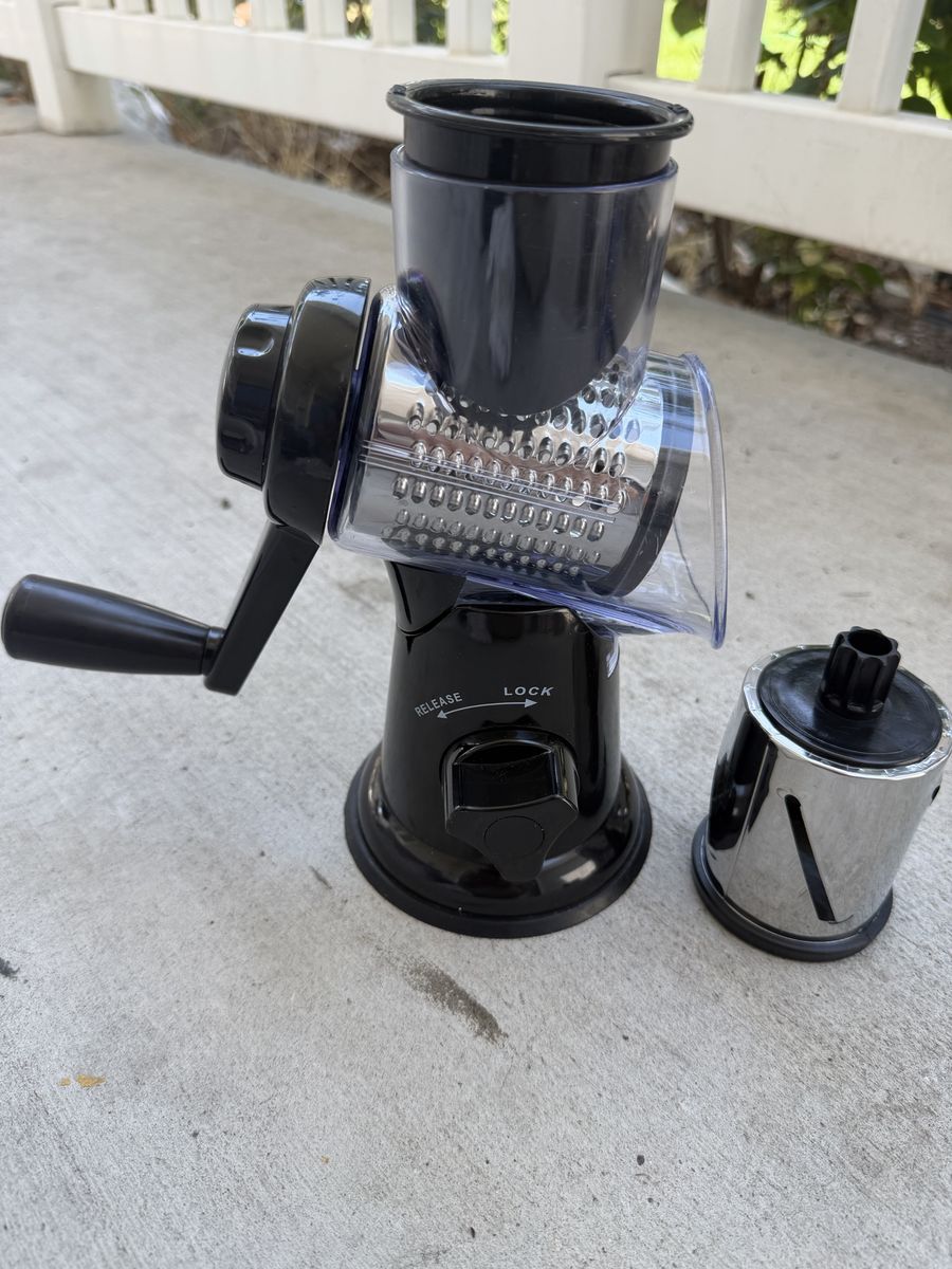 Manual Rotary Cheese Grater & Slicer with Suction Base - Black & Clear, Stainless Steel Blades