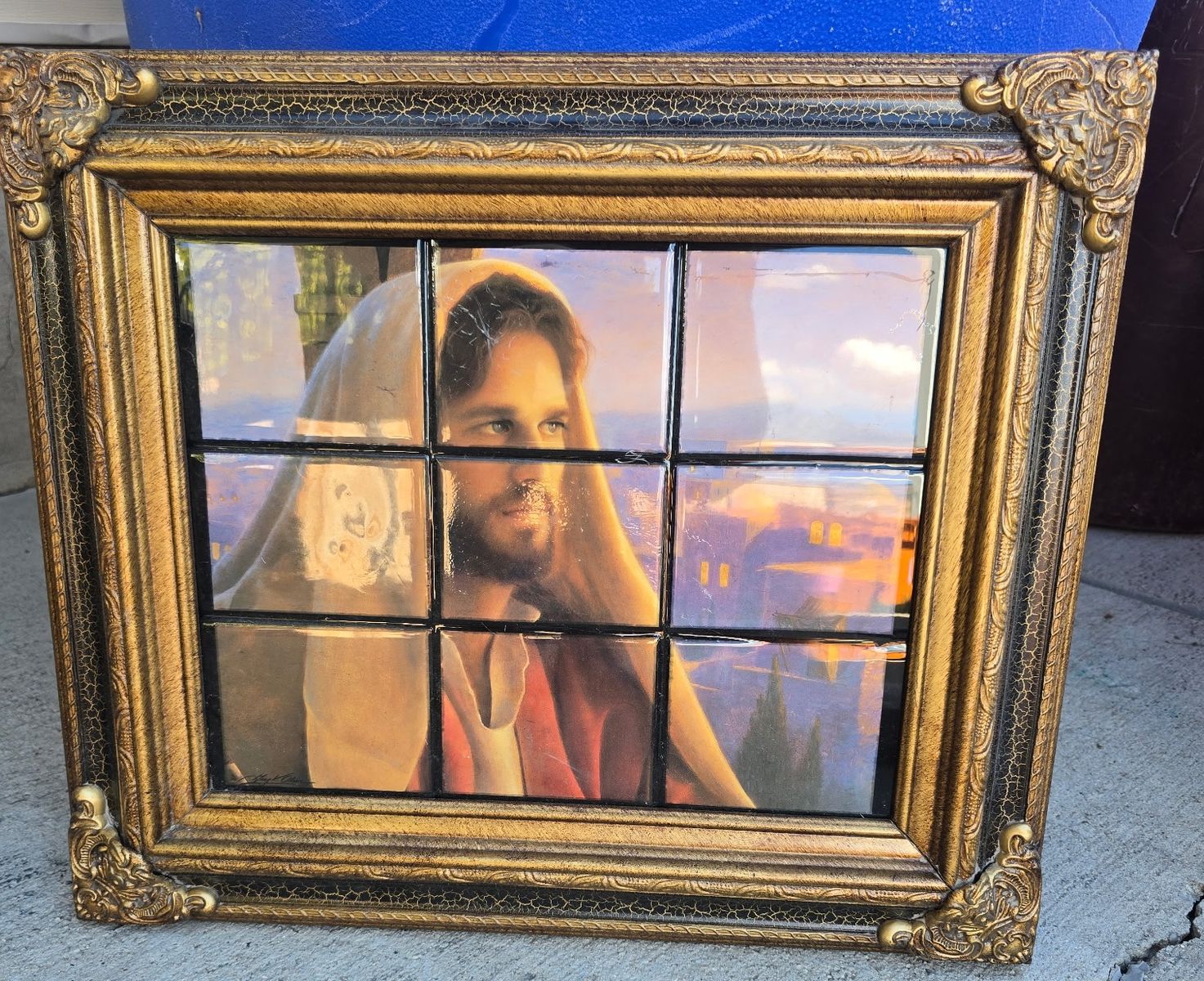 Greg Olsen "In His Light" Framed Art – Jesus looking through Window Grid Pane 20"W