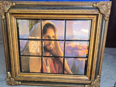 Greg Olsen "In His Light" Framed Art – Jesus looking through Window Grid Pane 20"W