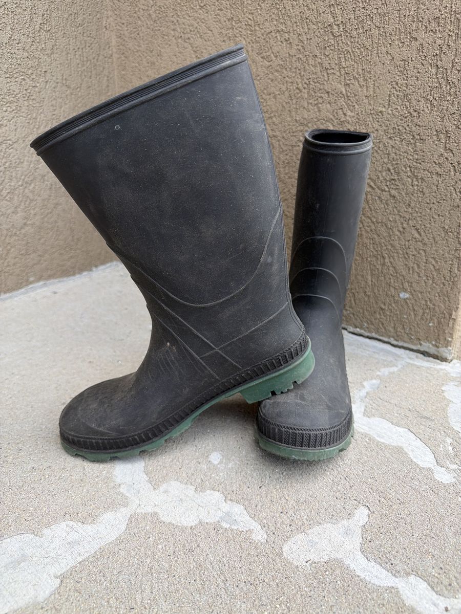Black Rubber Rain Boots with Green Soles