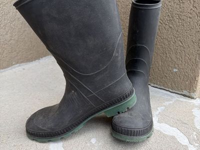 Black Rubber Rain Boots with Green Soles