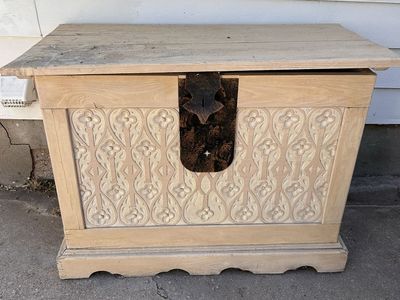 OBO Vintage Hand-Carved Wooden Storage Trunk Chest with Latch