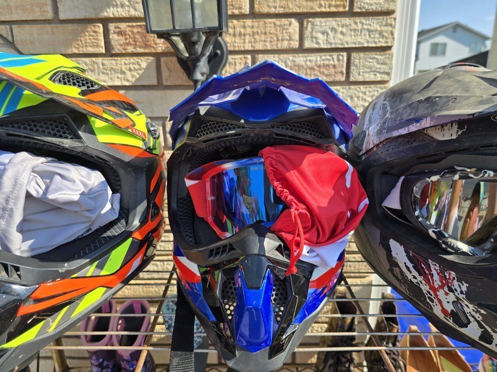 Blue Motocross Dirt Bike Helmet with Goggles - Size Small