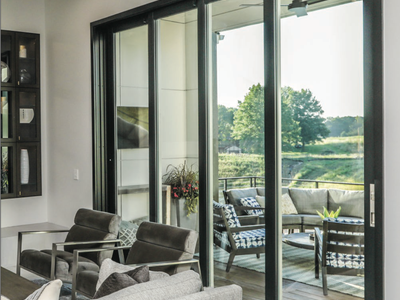 12x7 Quad Sliding Patio Door – New in Box – Dark Bronze Wood Clad