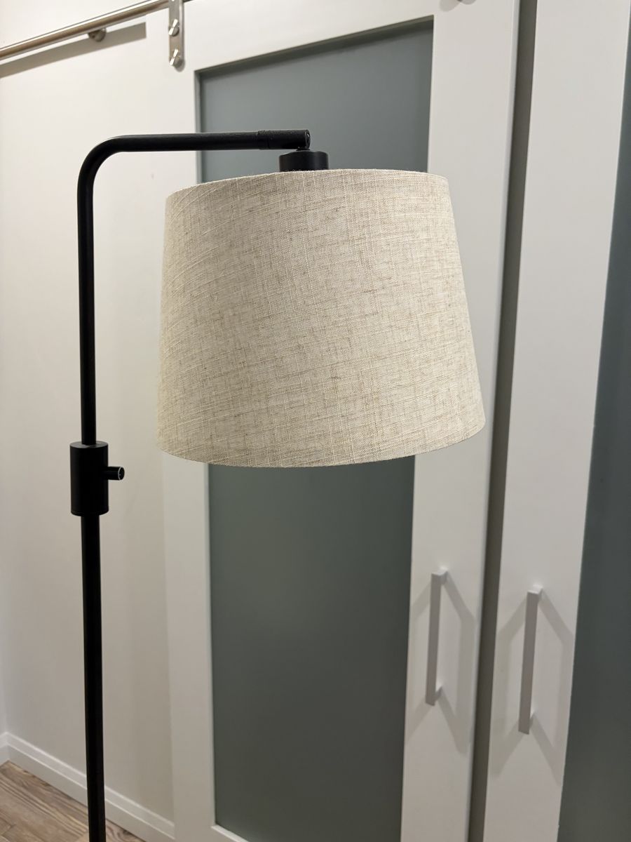Modern Black Metal Floor Lamp with Burlap Shade