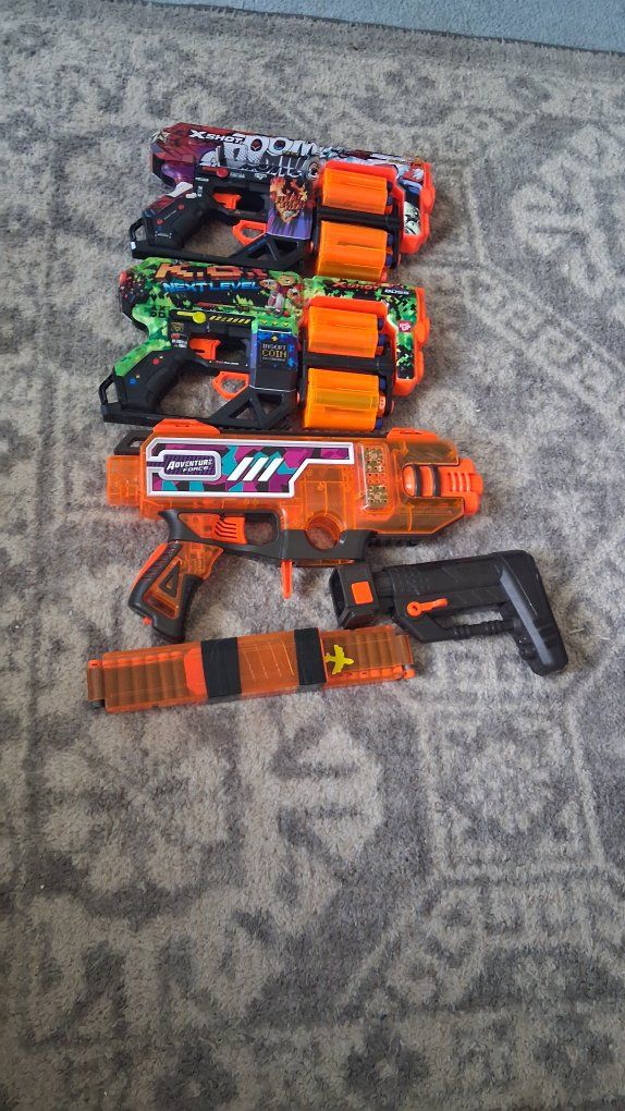 X-Shot and Adventure Force Blasters Lot with Ammo Clip and Stock