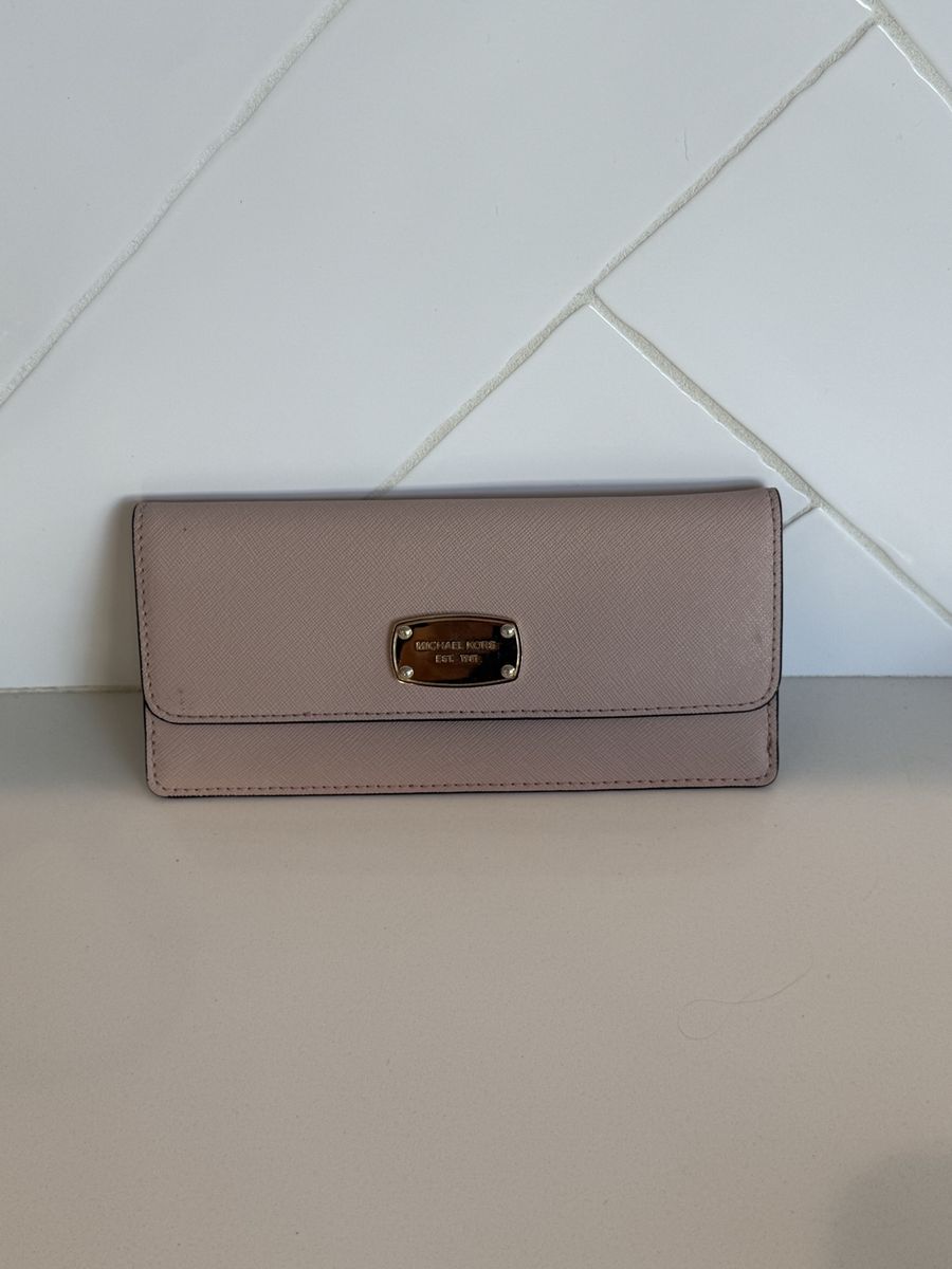 Michael Kors Saffiano Leather Continental Wallet - Pale Pink/Blush with Gold Hardware