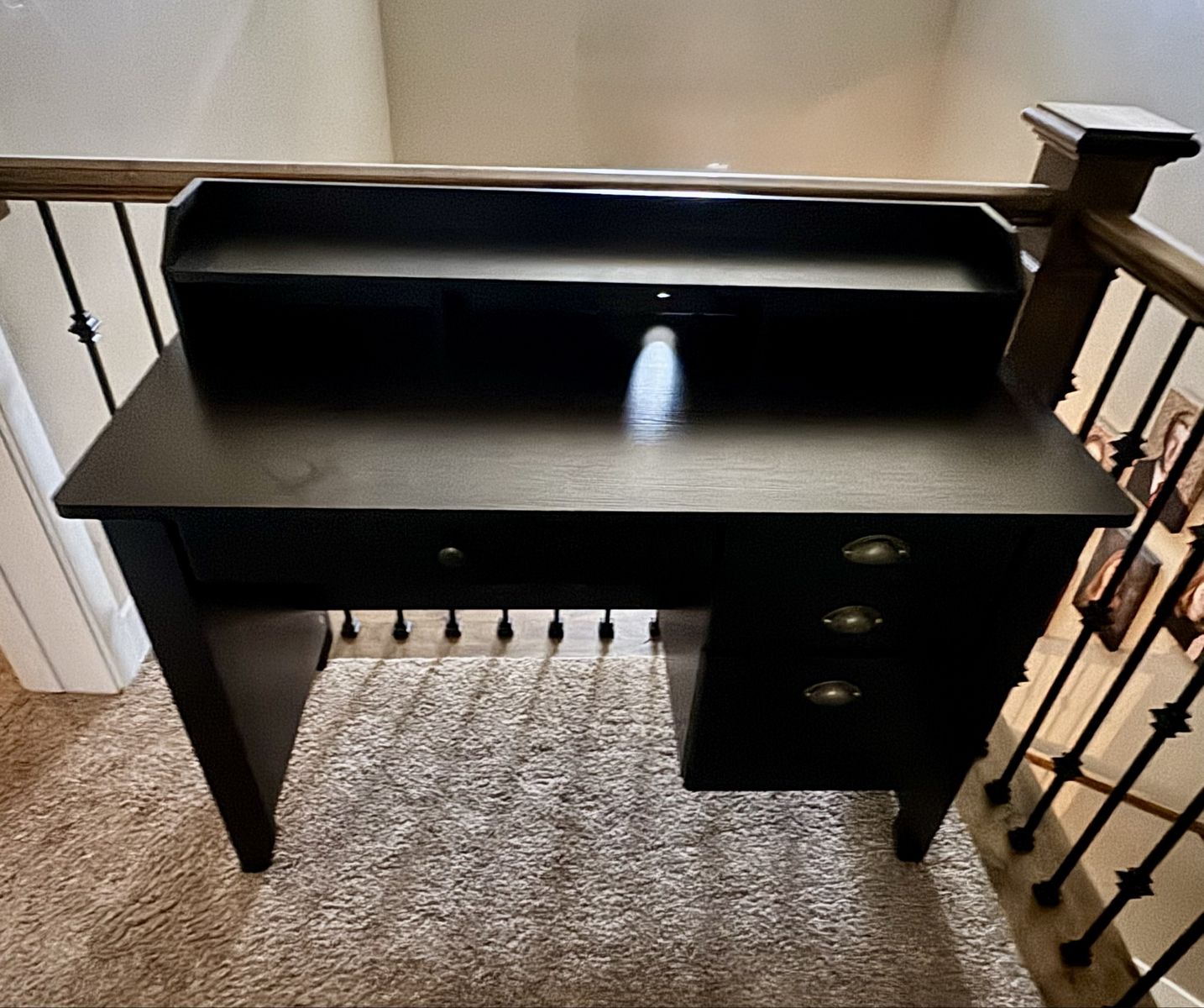 Compact Dark Brown Wood Desk with Hutch and Storage Drawers