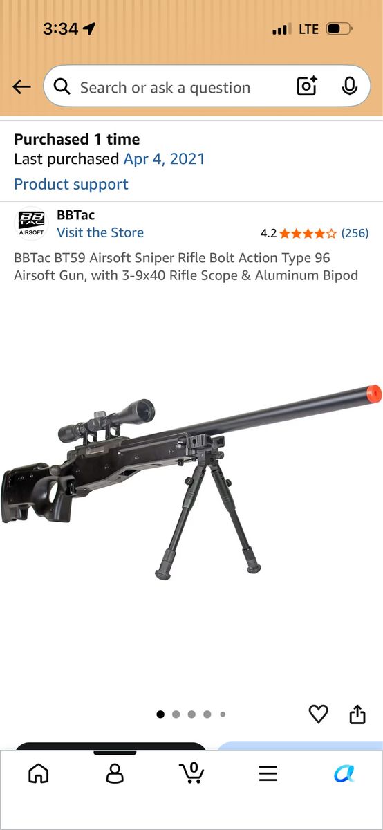 BBTac BT59 Type 96 Bolt Action Airsoft Sniper Rifle with 3-9x40 Scope & Bipod