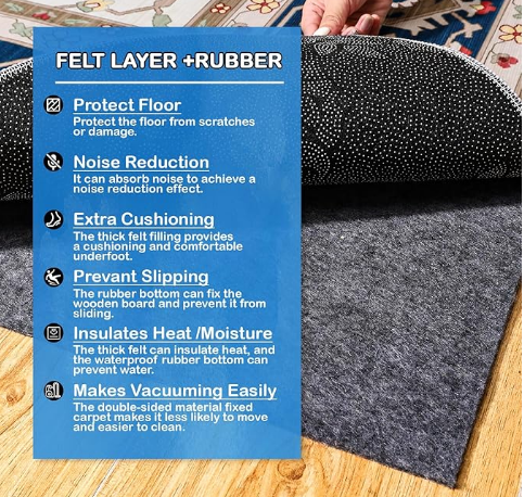 Non-Slip Rug Pads 7 x 10ft, 100% Waterproof Extra Large Area Rugs