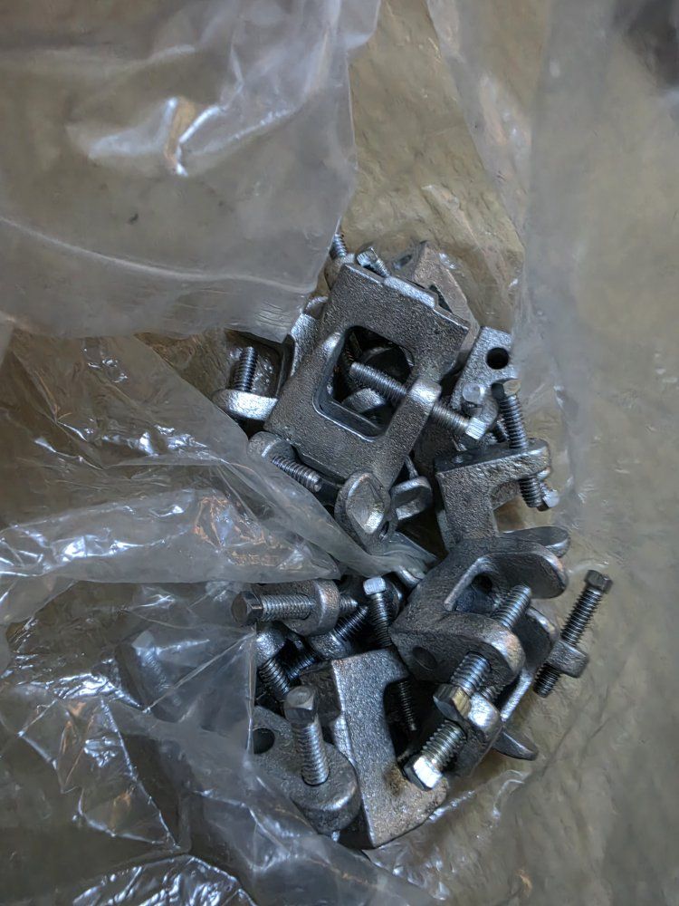 Assorted Metal Fasteners, U-Bolts, and Clips in Box