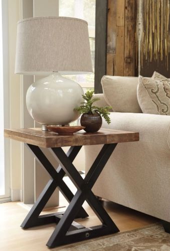 2 Ashley Signature Design 24" Wood & Metal X-Base End Tables - Modern Farmhouse Style $225 for both (retail was $447 each)