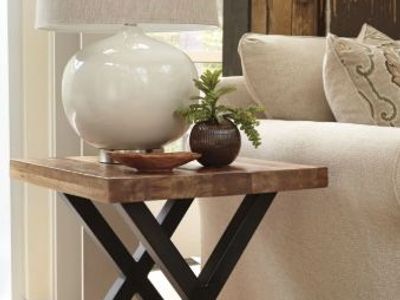 2 Ashley Signature Design 24" Wood & Metal X-Base End Tables - Modern Farmhouse Style $225 for both (retail was $447 each)