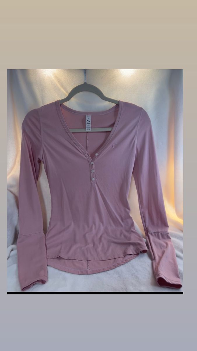 Zyia Active Pink Long Sleeve V-Neck Henley Top