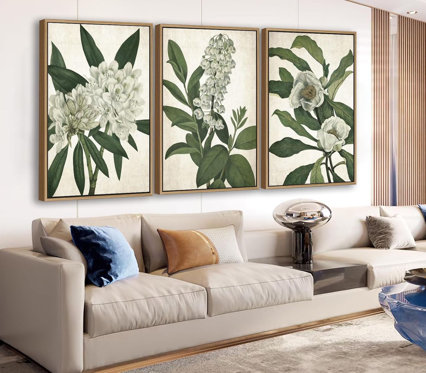 NEW 20x28 (3) Natural Float Framed White Flowers Green Leaves Pictures Decor Simple Botanical Plants