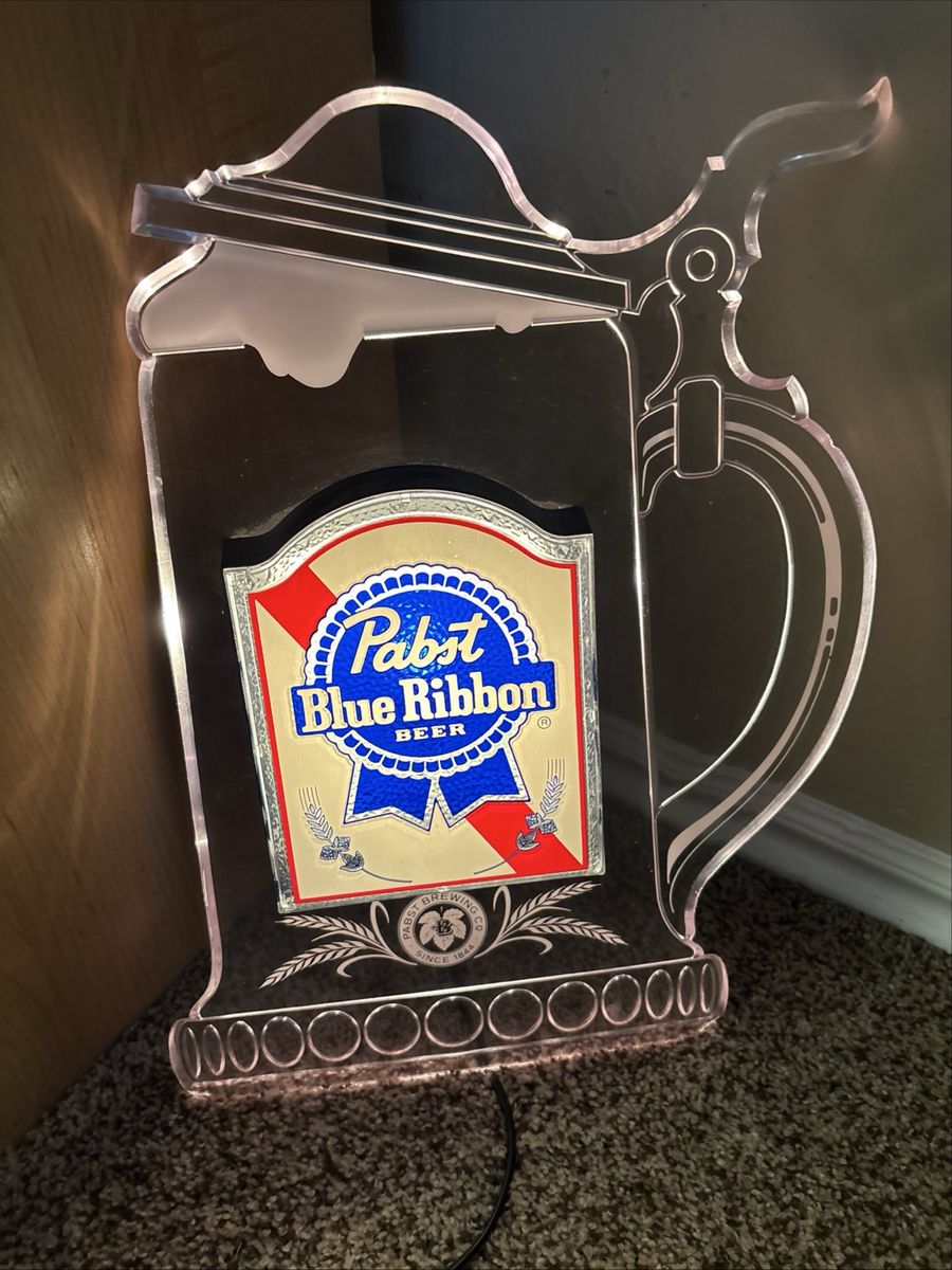 Vintage Pabst Blue Ribbon Illuminated Edge-Lit Beer Stein Sign KCS Industries