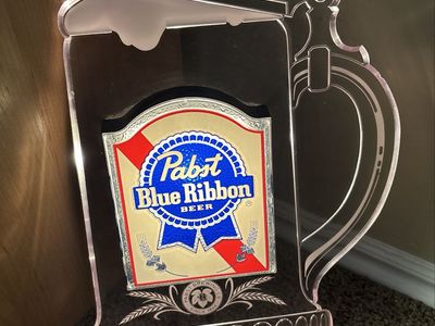 Vintage Pabst Blue Ribbon Illuminated Edge-Lit Beer Stein Sign KCS Industries