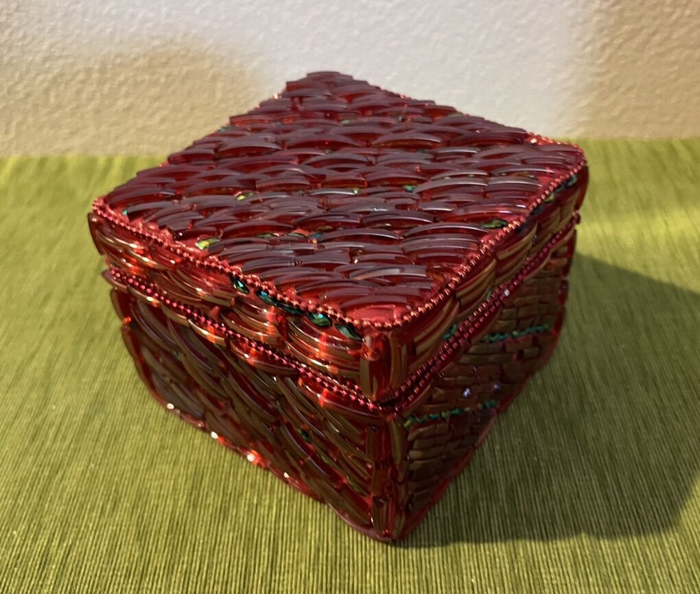 NEW Red Hand Made Beaded Jewelry Box
