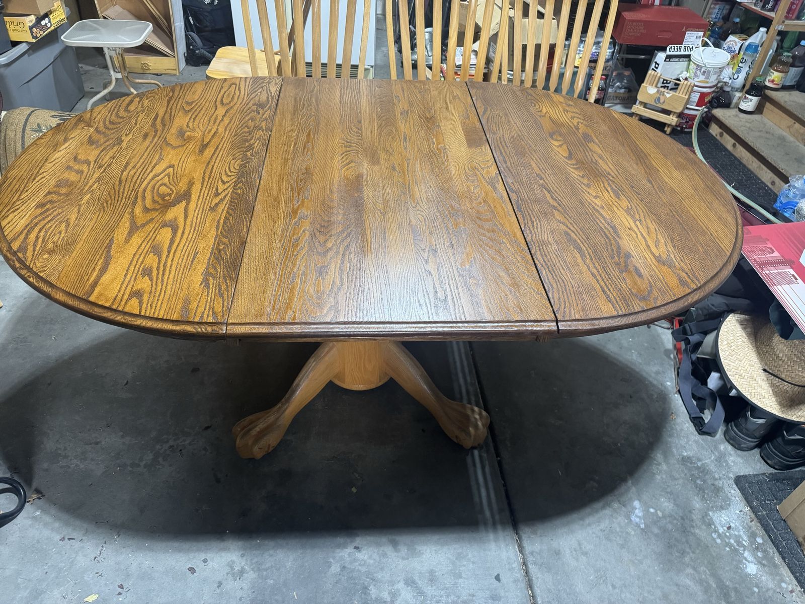 Kushwood Oak Oval Dining Table with Claw Foot Pedestal & 6 Windsor Chairs - Made in USA