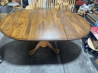 Kushwood Oak Oval Dining Table with Claw Foot Pedestal & 6 Windsor Chairs - Made in USA