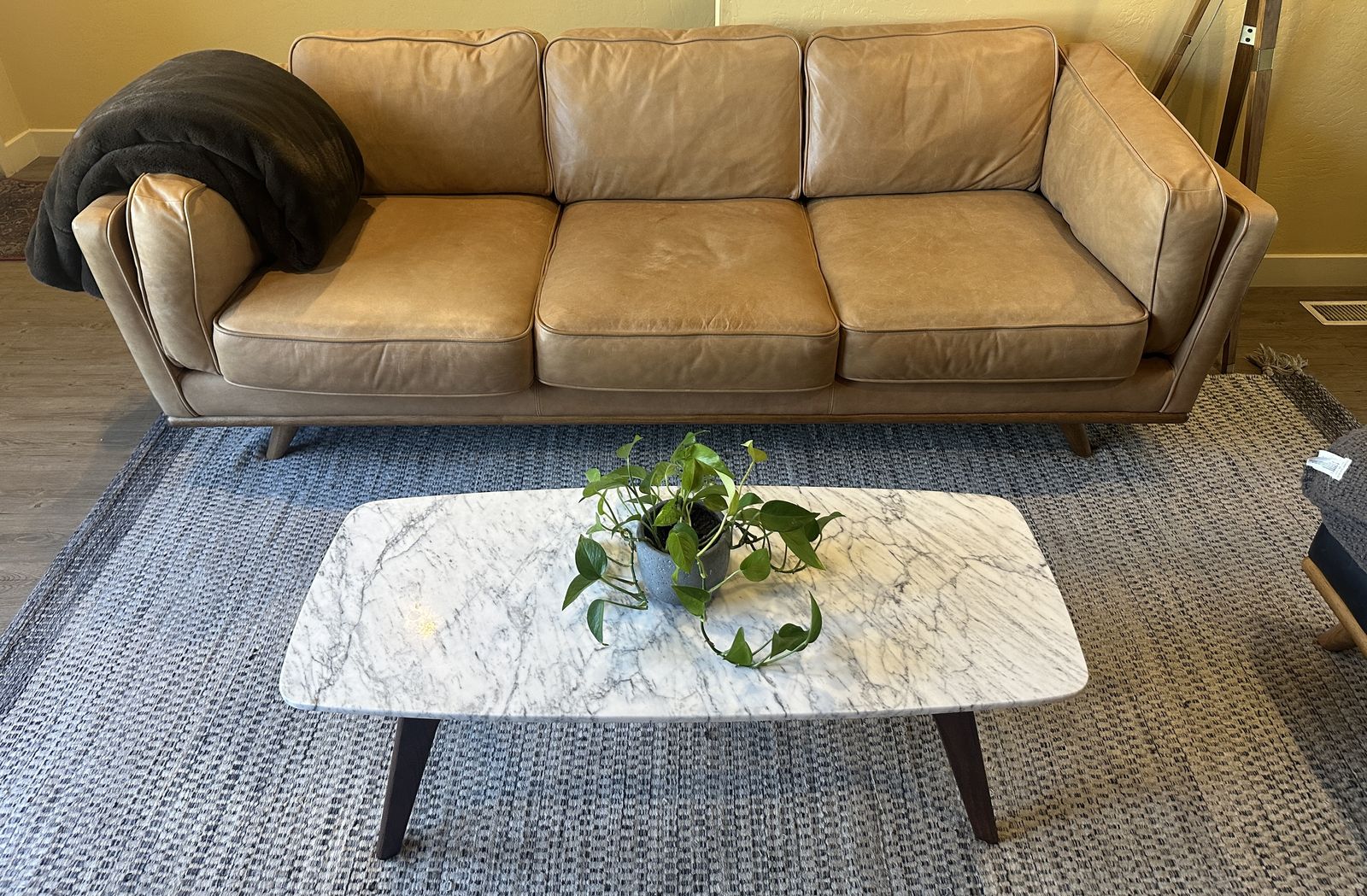 BOTH Timber 90” Leather Sofa + Vena 43.5” Marble Coffee Table