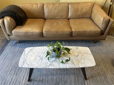 BOTH Timber 90” Leather Sofa + Vena 43.5” Marble Coffee Table