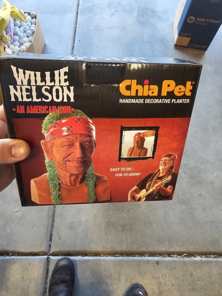 Willie Nelson Chia Pet "An American Icon" Handmade Decorative Planter - New in Box!