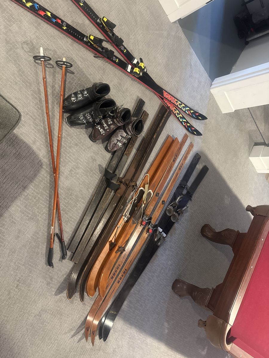 Antique Skis, Poles And Boots