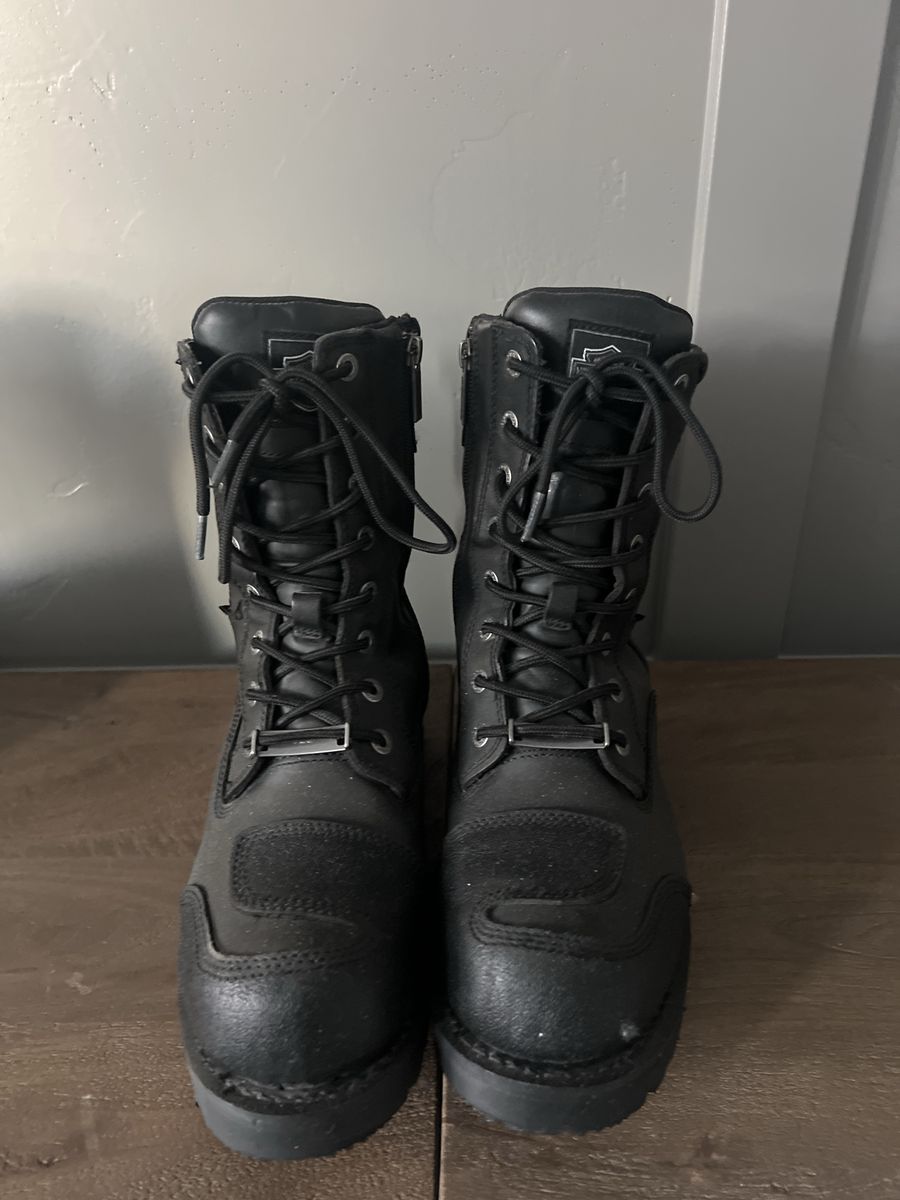 Harley-Davidson Black Leather Motorcycle Boots Mens Size 9M Lace-up Zip-up