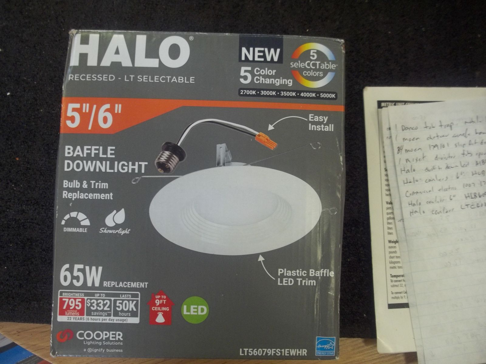 Halo 5/6" 5 Color 65 Watt Baffle Downlight