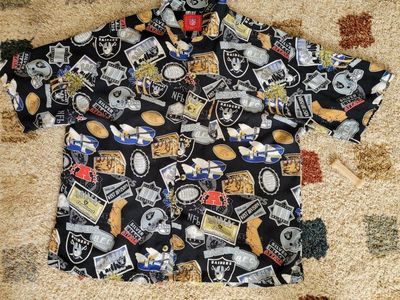 NFL Oakland Raiders Hawaiian Button-Up Shirt - Men's Black, Size L, All-Over Print