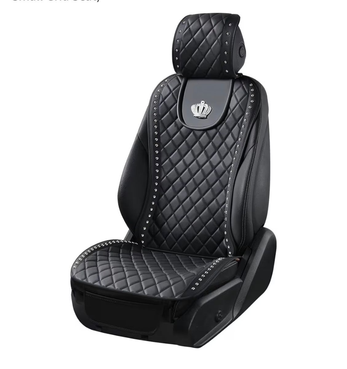 Luxurious Black Quilted Faux Leather Car Seat Covers with Crown Emblem & Stud Accents