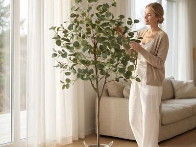 NEW! 6ft Artificial Eucalyptus Tree Faux Plant with Natural Trunk