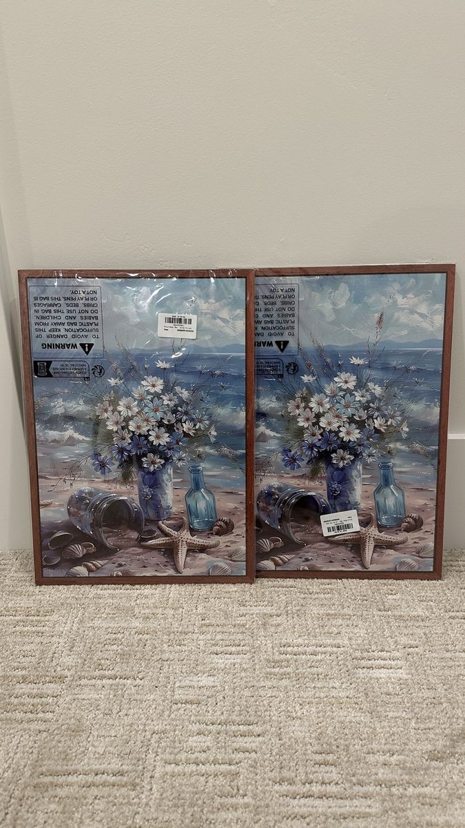Coastal Seascape Framed Wall Art Set - 2 Pieces, Beach Themed Decor