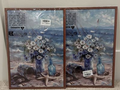 Coastal Seascape Framed Wall Art Set - 2 Pieces, Beach Themed Decor