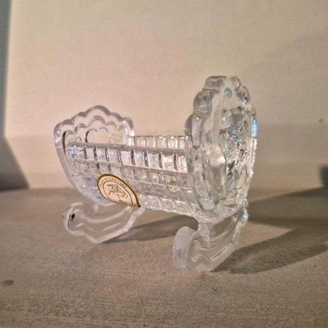 Crystal Clear 24% Lead Crystal Rocking Baby Cradle Bear Figurine Made in Taiwan