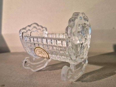 Crystal Clear 24% Lead Crystal Rocking Baby Cradle Bear Figurine Made in Taiwan