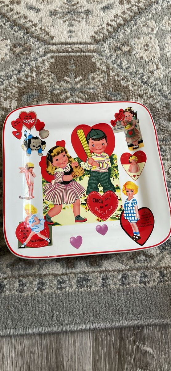 Rosanna Studios - Vintage Valentine's Day Card 11 Inch Square Serving Plate or Platter.