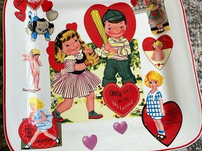 Rosanna Studios - Vintage Valentine's Day Card 11 Inch Square Serving Plate or Platter.