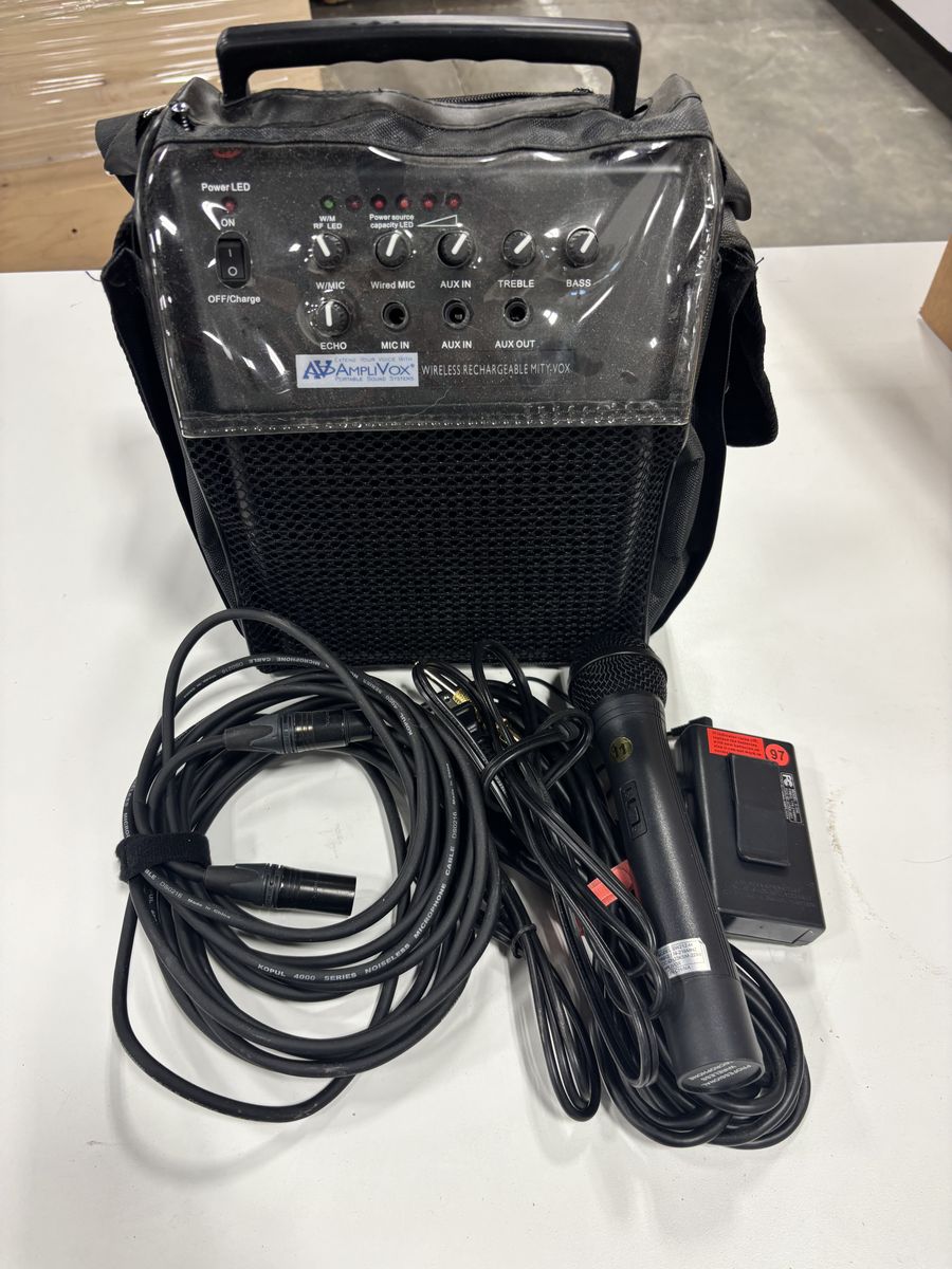 AmpliVox Mity-Vox Wireless Rechargeable PA System with Microphone and Cables