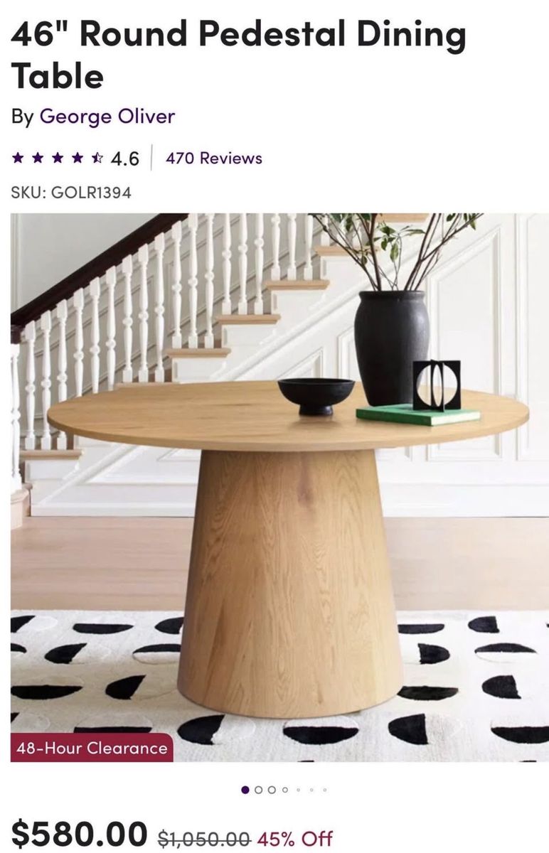 46” Round Pedestal Dining Table with 4 Chairs