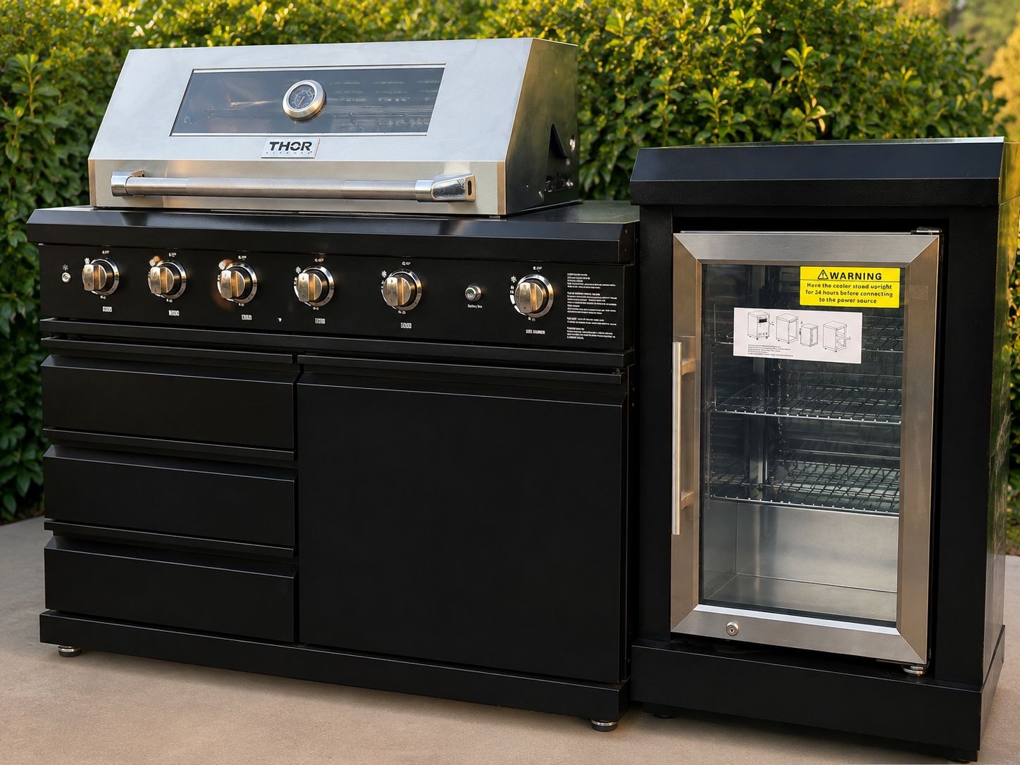 THOR Kitchen 2-Piece Black Outdoor Kitchen Suite w/ Cover